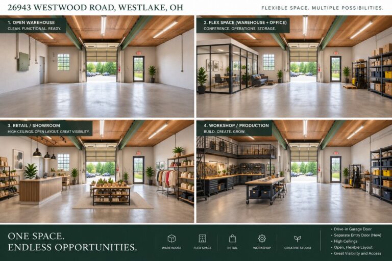 26943 Westwood Rd, Warehouse/Flex – marketing sheet with layout ideas