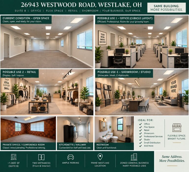 26943 Westwood Rd, Suite B – marketing sheet with layout ideas